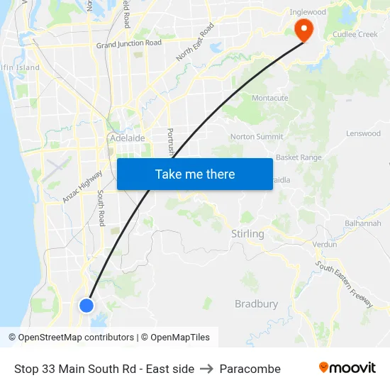 Stop 33 Main South Rd - East side to Paracombe map