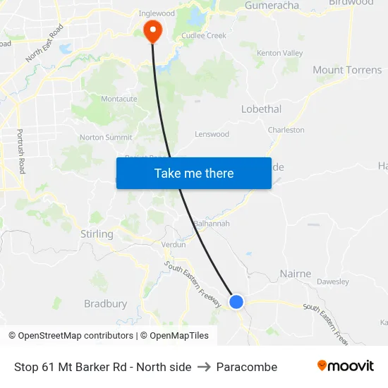 Stop 61 Mt Barker Rd - North side to Paracombe map