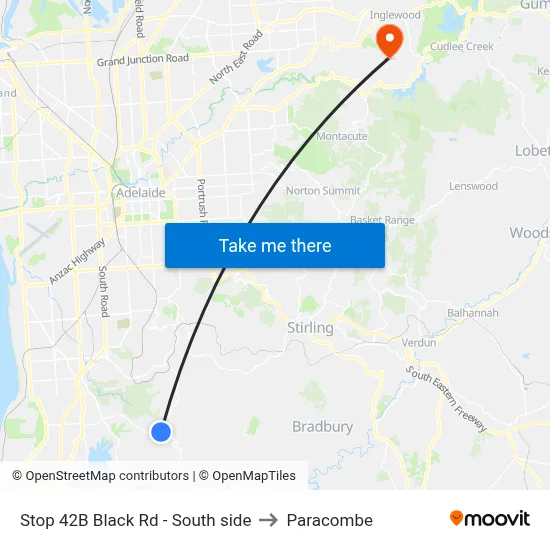 Stop 42B Black Rd - South side to Paracombe map