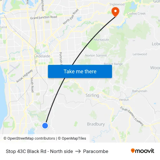 Stop 43C Black Rd - North side to Paracombe map