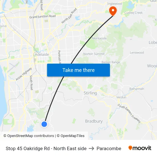 Stop 45 Oakridge Rd - North East side to Paracombe map