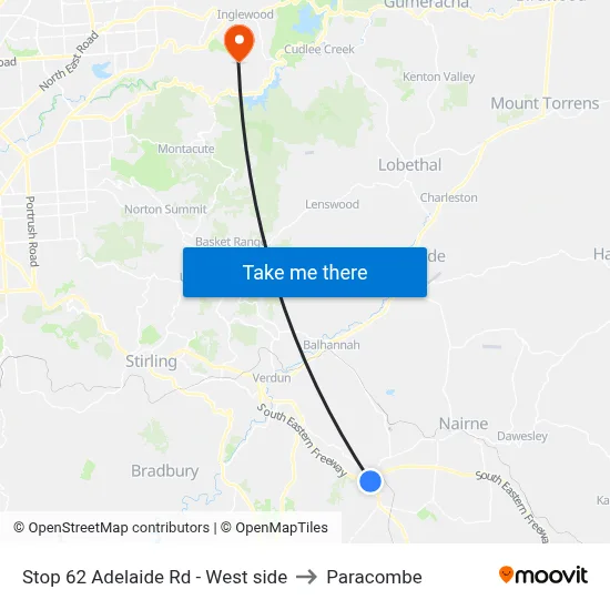 Stop 62 Adelaide Rd - West side to Paracombe map