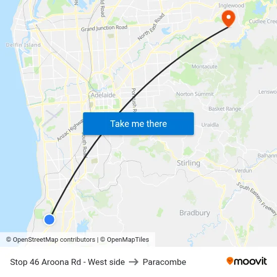 Stop 46 Aroona Rd - West side to Paracombe map