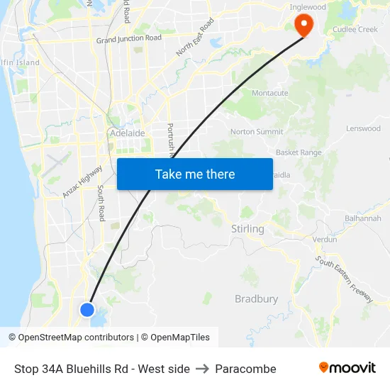 Stop 34A Bluehills Rd - West side to Paracombe map