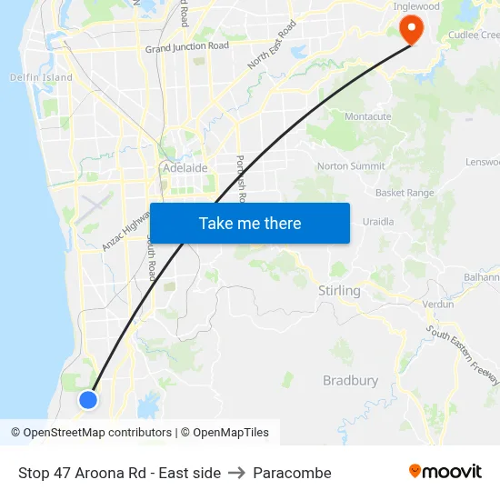 Stop 47 Aroona Rd - East side to Paracombe map