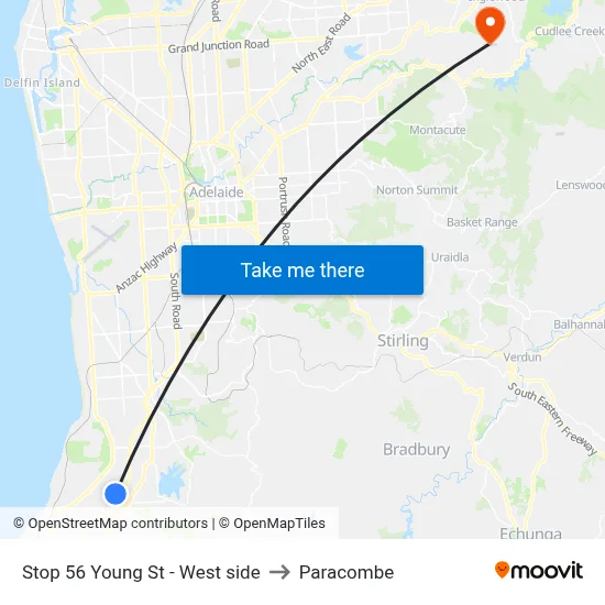 Stop 56 Young St - West side to Paracombe map