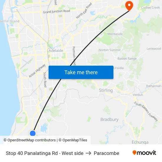 Stop 40 Panalatinga Rd - West side to Paracombe map