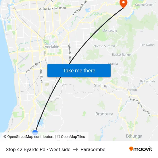 Stop 42 Byards Rd - West side to Paracombe map