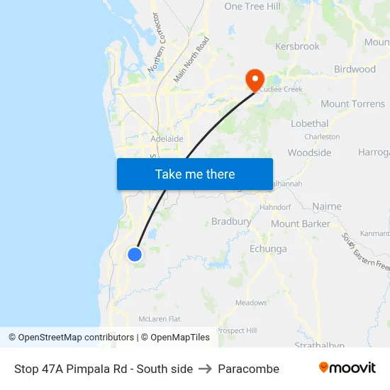 Stop 47A Pimpala Rd - South side to Paracombe map