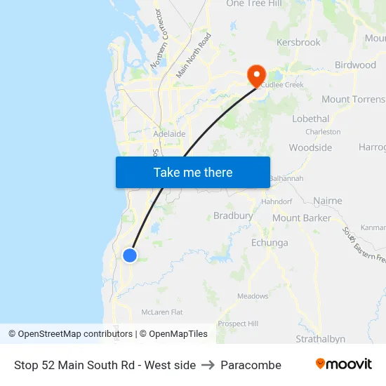 Stop 52 Main South Rd - West side to Paracombe map