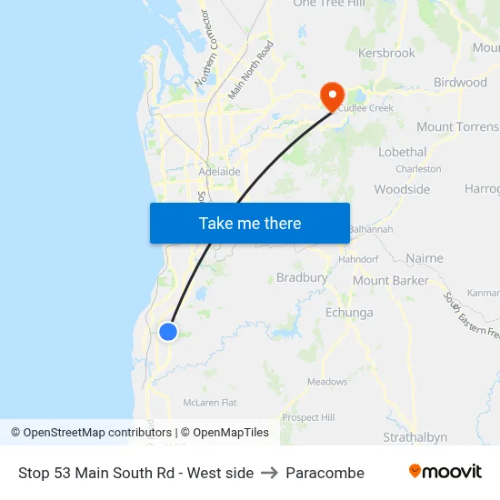 Stop 53 Main South Rd - West side to Paracombe map