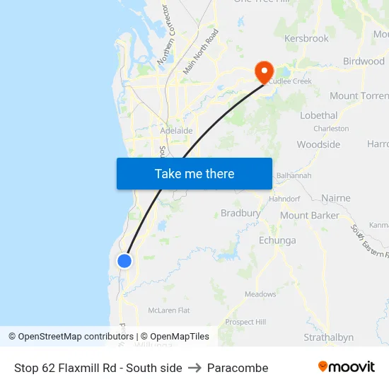 Stop 62 Flaxmill Rd - South side to Paracombe map