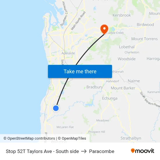 Stop 52T Taylors Ave - South side to Paracombe map