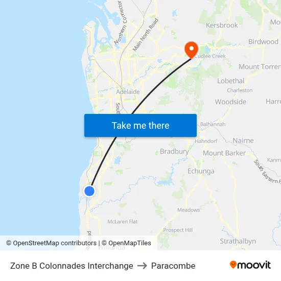 Zone B Colonnades Interchange to Paracombe map