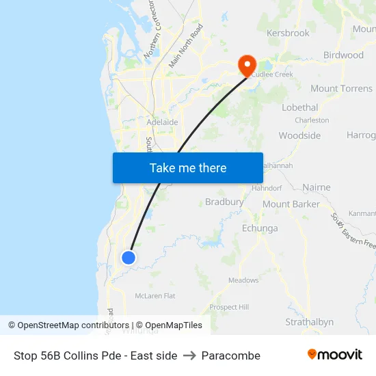 Stop 56B Collins Pde - East side to Paracombe map