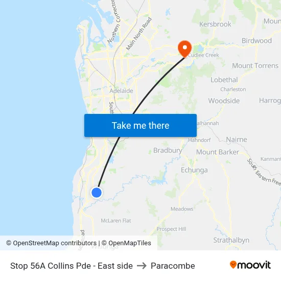 Stop 56A Collins Pde - East side to Paracombe map