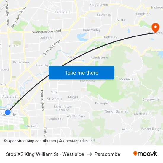 Stop X2 King William St - West side to Paracombe map