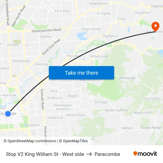 Stop V2 King William St - West side to Paracombe map