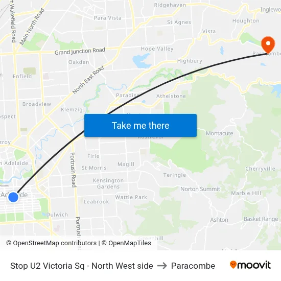 Stop U2 Victoria Sq - North West side to Paracombe map