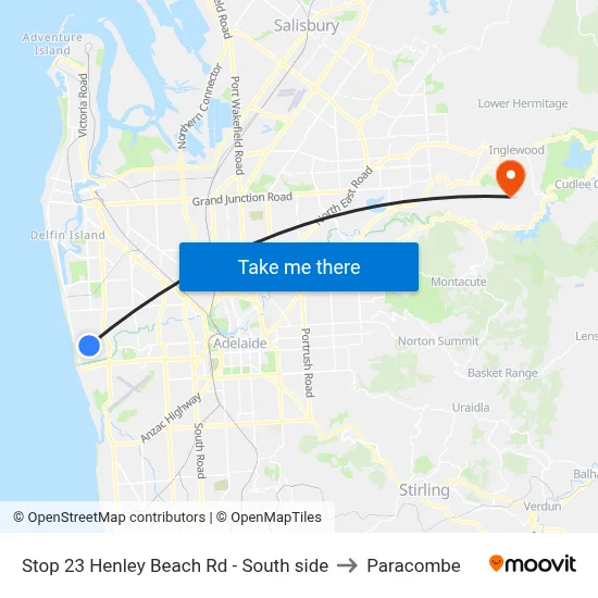 Stop 23 Henley Beach Rd - South side to Paracombe map