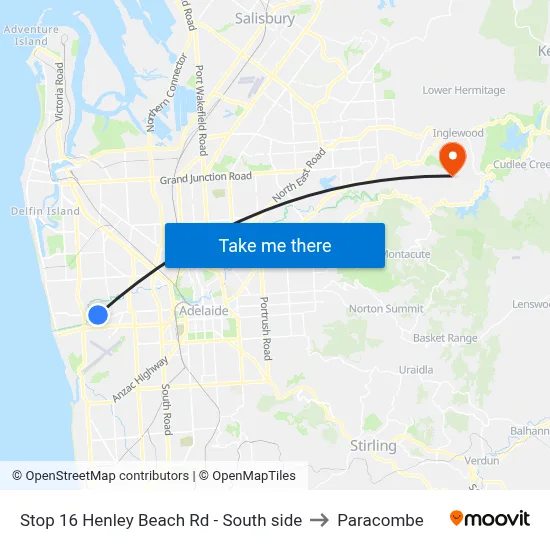 Stop 16 Henley Beach Rd - South side to Paracombe map