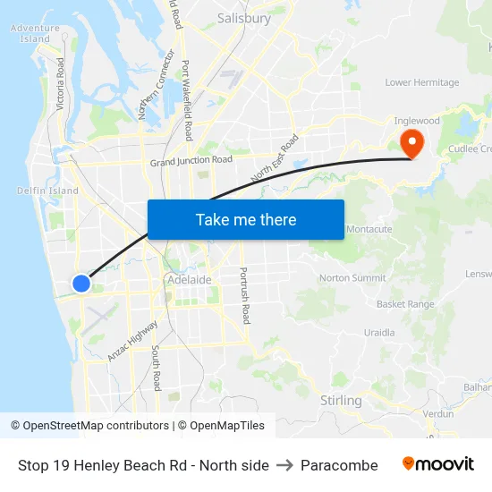 Stop 19 Henley Beach Rd - North side to Paracombe map