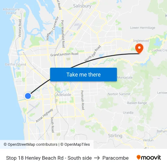 Stop 18 Henley Beach Rd - South side to Paracombe map