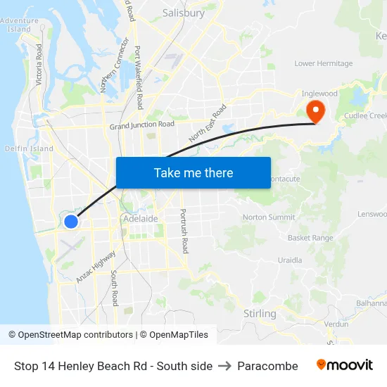 Stop 14 Henley Beach Rd - South side to Paracombe map