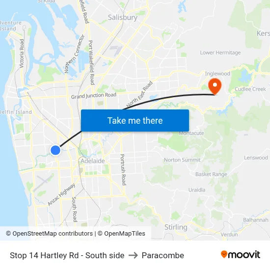Stop 14 Hartley Rd - South side to Paracombe map