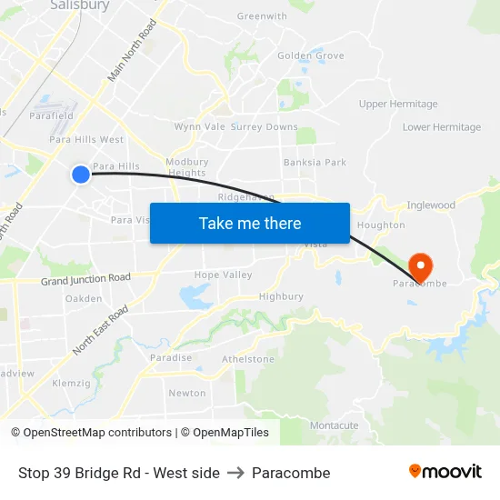Stop 39 Bridge Rd - West side to Paracombe map