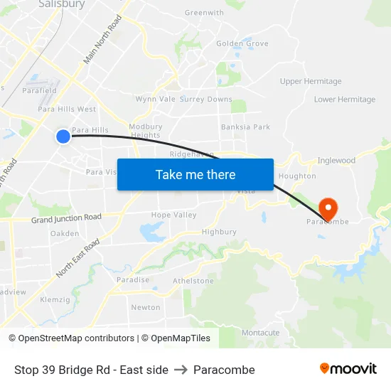 Stop 39 Bridge Rd - East side to Paracombe map