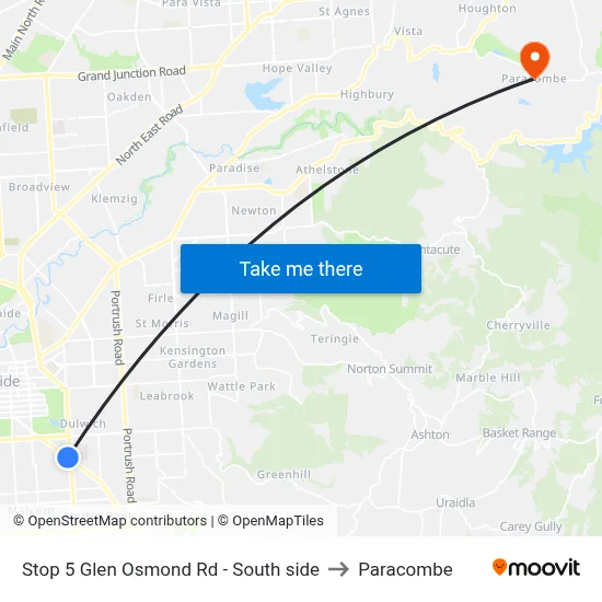 Stop 5 Glen Osmond Rd - South side to Paracombe map