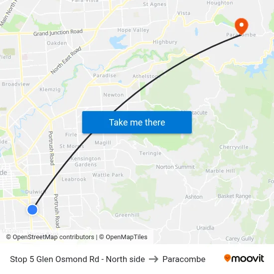 Stop 5 Glen Osmond Rd - North side to Paracombe map
