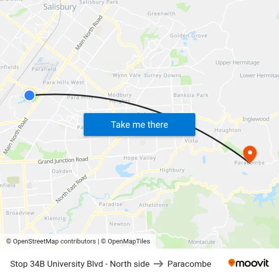 Stop 34B University Blvd - North side to Paracombe map
