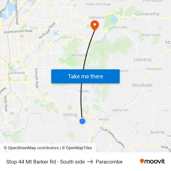 Stop 44 Mt Barker Rd - South side to Paracombe map
