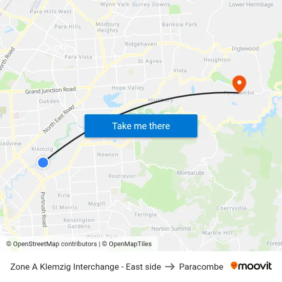 Zone A Klemzig Interchange - East side to Paracombe map