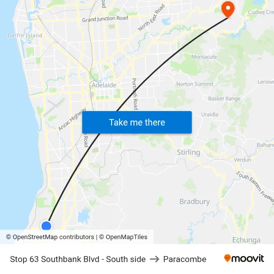 Stop 63 Southbank Blvd - South side to Paracombe map