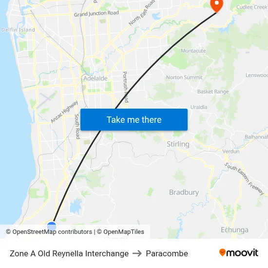 Zone A Old Reynella Interchange to Paracombe map