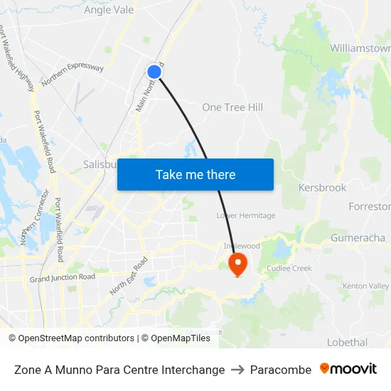 Zone A Munno Para Centre Interchange to Paracombe map