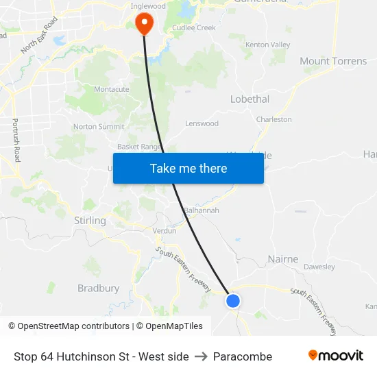 Stop 64 Hutchinson St - West side to Paracombe map