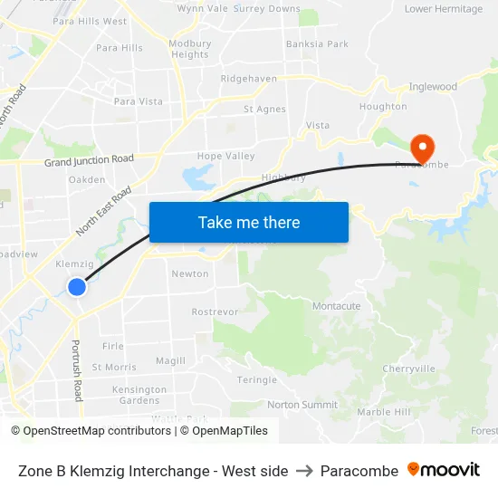 Zone B Klemzig Interchange - West side to Paracombe map