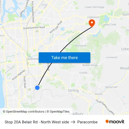 Stop 20A Belair Rd - North West side to Paracombe map