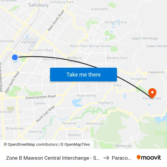 Zone B Mawson Central Interchange - South side to Paracombe map