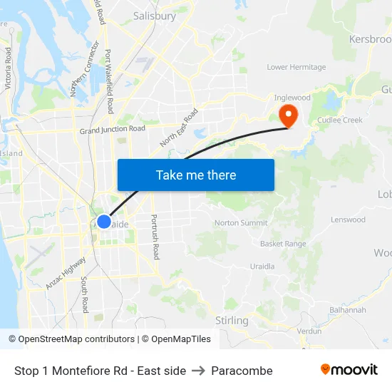 Stop 1 Montefiore Rd - East side to Paracombe map