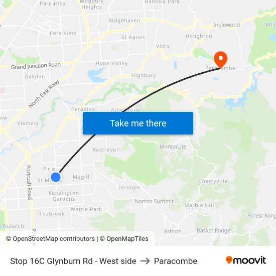 Stop 16C Glynburn Rd - West side to Paracombe map