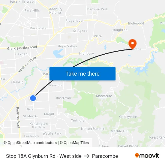 Stop 18A Glynburn Rd - West side to Paracombe map