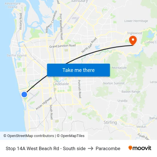 Stop 14A West Beach Rd - South side to Paracombe map
