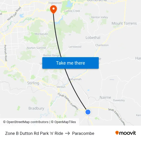 Zone B Dutton Rd Park 'n' Ride to Paracombe map