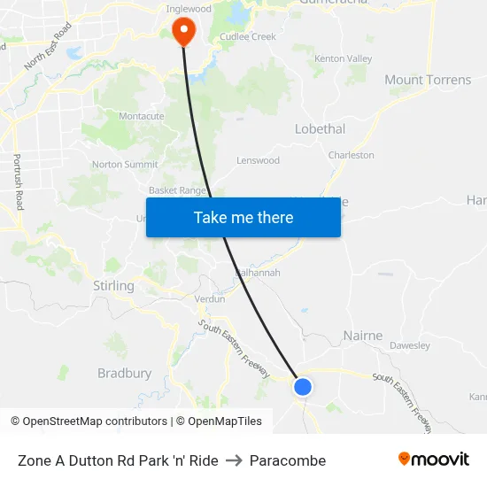 Zone A Dutton Rd Park 'n' Ride to Paracombe map