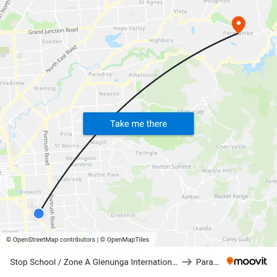 Stop School / Zone A Glenunga International High School Conyngham St to Paracombe map